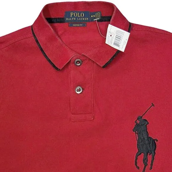 NEW $125 Polo Ralph Lauren Big Pony Polo Shirt! M Red & Black Long Sleeve SLIM
